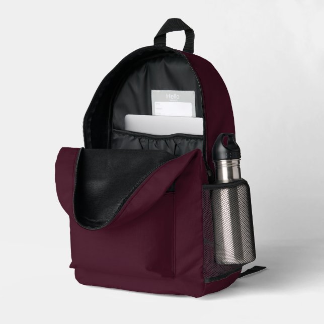 Raspberry Burgundy, Solid Burgundy  Printed Backpack (Back Corner Right (Open))