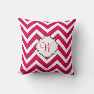 Raspberry Chevron Stripes with Custom Monogram Cushion