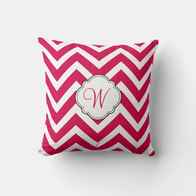 Raspberry Chevron Stripes with Custom Monogram Cushion (Front)