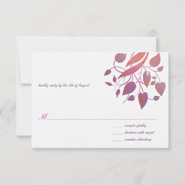 Raspberry Coral Grey Wedding RSVP (Front)