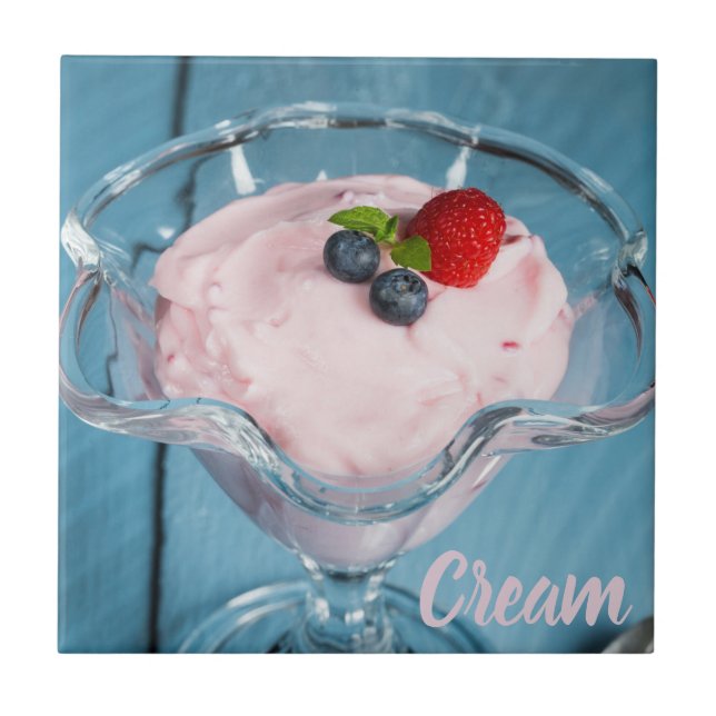Raspberry Cream Dessert with mint and fruits gift  Ceramic Tile (Front)