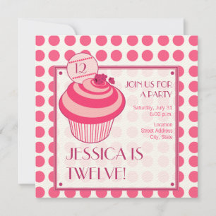 Raspberry Cupcake Birthday Party Invitation