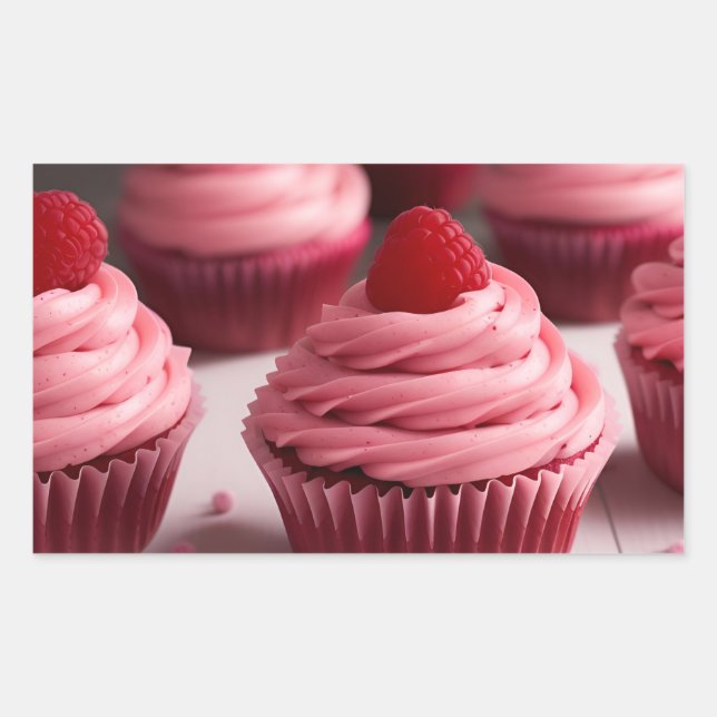 Raspberry Cupcakes Rectangular Sticker (Front)