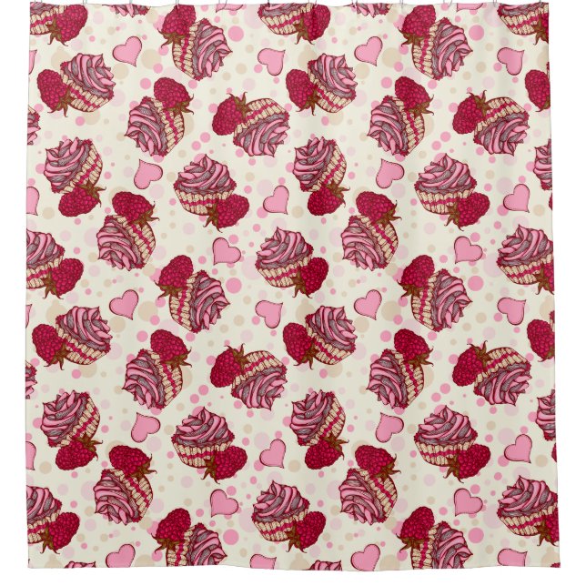 Raspberry Cupcakes Shower Curtain (Front)