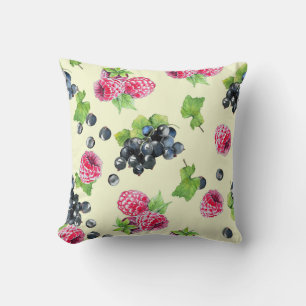 Raspberry, currant watercolor pattern cushion