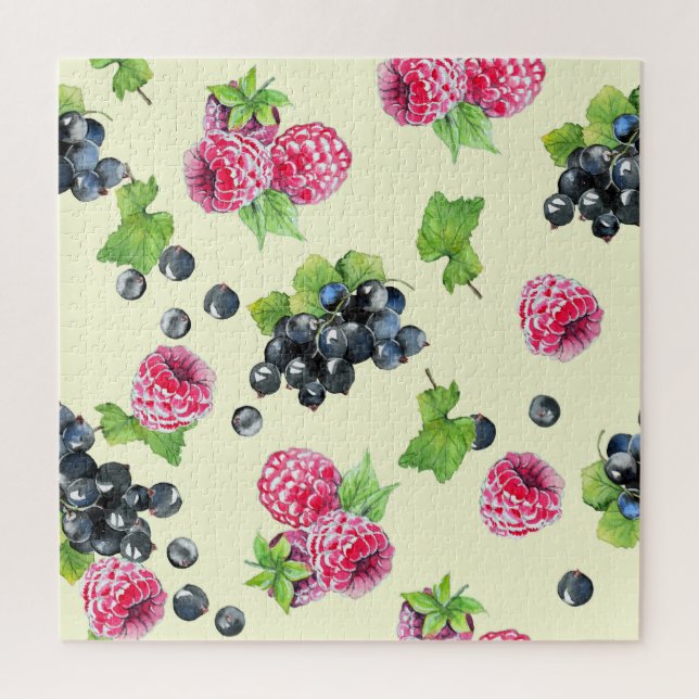 Raspberry, currant watercolor pattern jigsaw puzzle (Vertical)