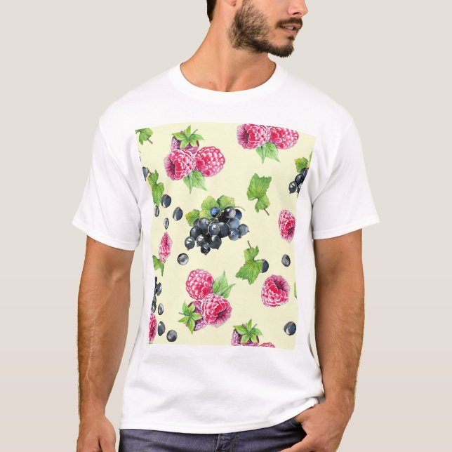 Raspberry, currant watercolor pattern T-Shirt (Front)