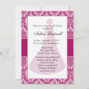 Raspberry Damask Bridal Shower Invitation