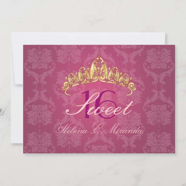 Raspberry Damask Sweet 16/ tiara/ invitations (Front)