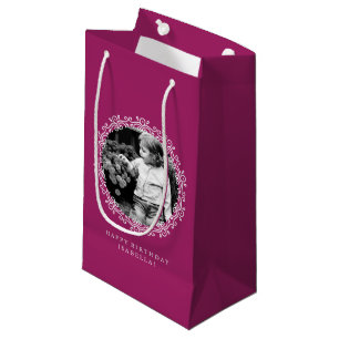Raspberry Fancy Swirls Photo Frame Small Gift Bag