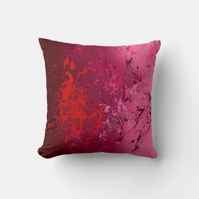 Raspberry Flurry: Abstract spatter art Cushion (Front)