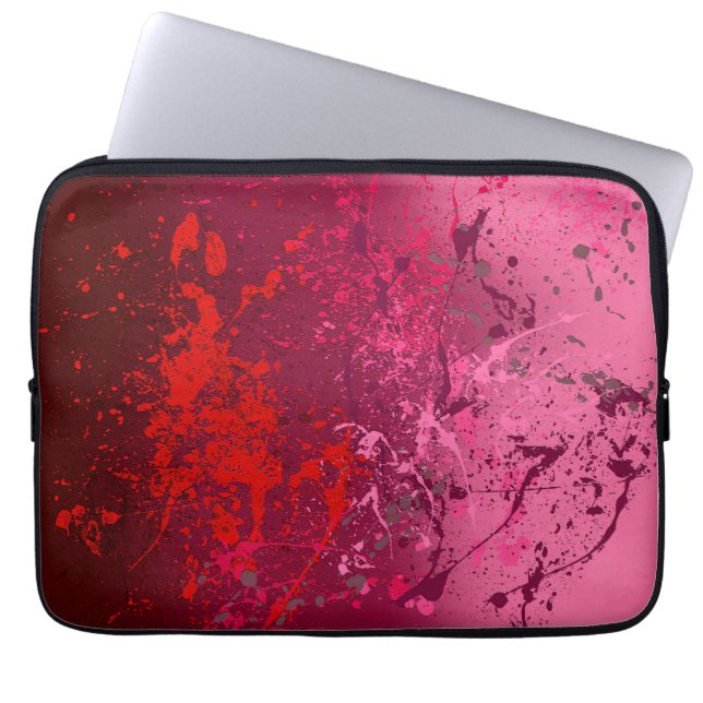 Raspberry Flurry: Abstract spatter art Laptop Sleeve (Front)