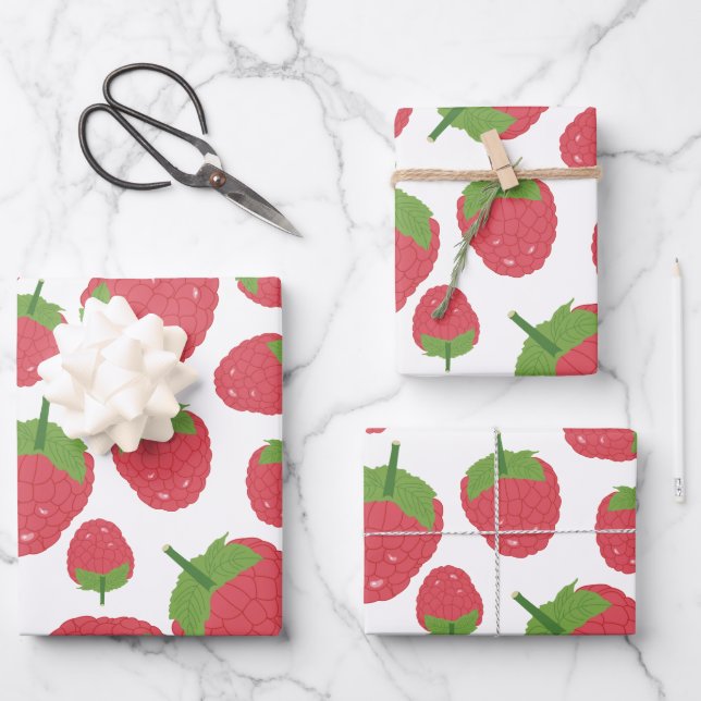 Raspberry Fruit Design Wrapping Paper Sheet (Front)