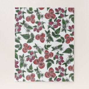 Raspberry Fruit Leaves Illustration Pattern Jigsaw Puzzle