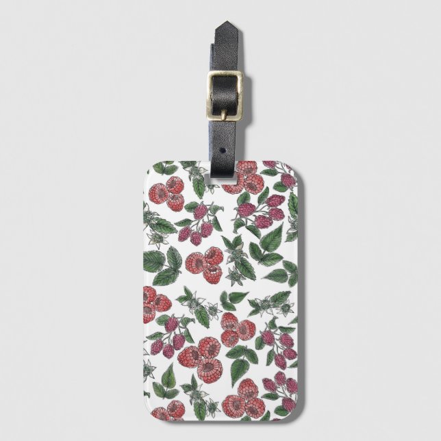 Raspberry Fruit Leaves Illustration Pattern Luggage Tag (Front Vertical)
