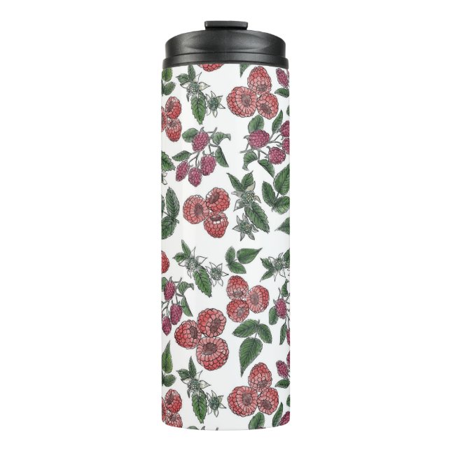 Raspberry Fruit Leaves Illustration Pattern Thermal Tumbler (Front)