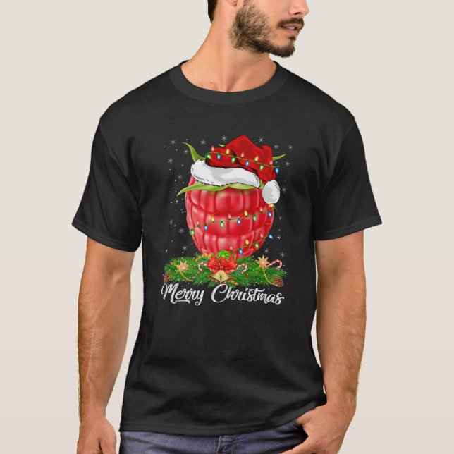 Raspberry Fruit Lover Matching Santa Hat Raspberry T-Shirt (Front)
