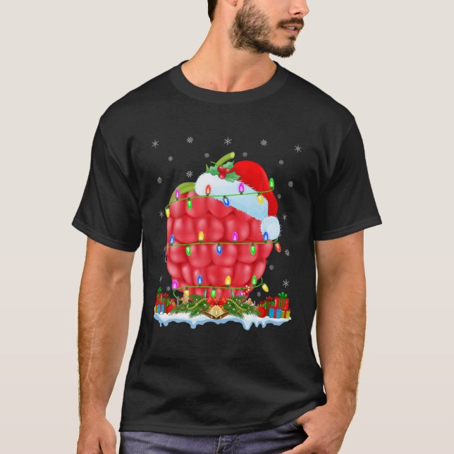 Raspberry Fruit Lover Matching Santa Hat Raspberry T-Shirt (Front)