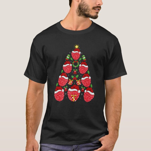 Raspberry Fruits Xmas Lighting Tree Raspberry Chri T-Shirt (Front)