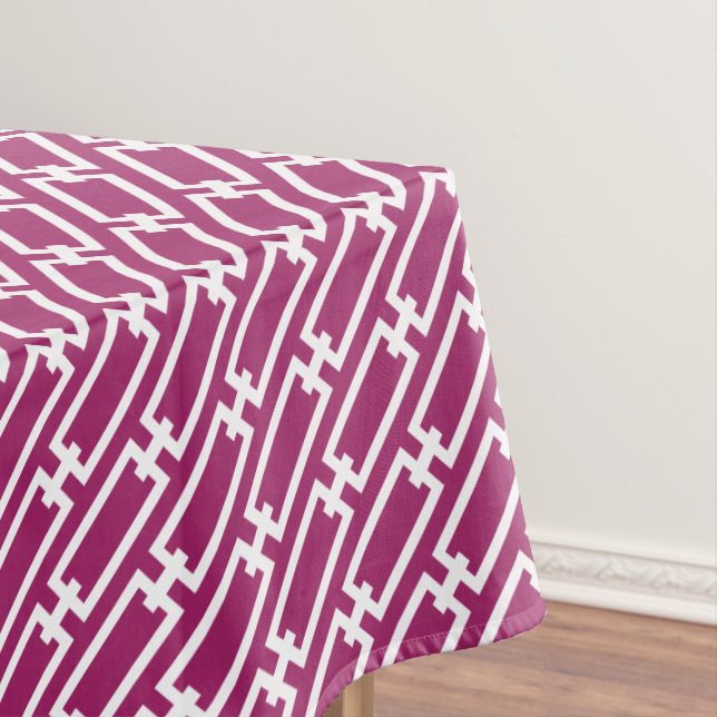Raspberry Geometric Chain Links Pattern Tablecloth (In Situ)