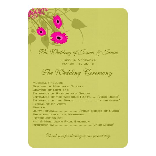 Raspberry Gerbers Wedding Program
