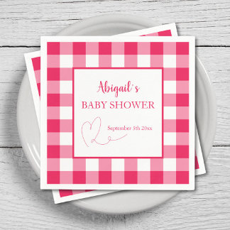 Raspberry Gingham Custom Baby Shower  Napkin