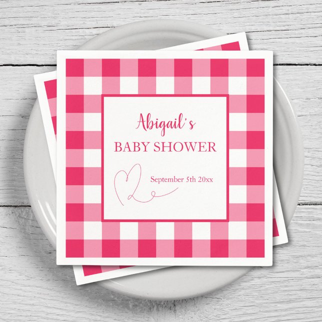 Raspberry Gingham Custom Baby Shower  Napkin (Creator Uploaded)