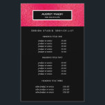 Raspberry Glitter  Black Salon Pricing & bServices Flyer<br><div class="desc">Glamourous and Stylish flyer design displays your services, price list or business information over a digital image of Raspberry pink metallic glitter pattern. Black stripe overlay. Includes four customisable headings and body text fields. To adjust layout, enter your text and then use the Customise function to change positioning and font...</div>
