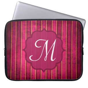 Raspberry Gold Stripe Mod Monogram 15" Laptop Case