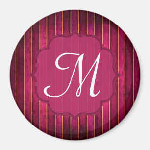 Raspberry Gold Stripe Mod Monogram Initial Magnet