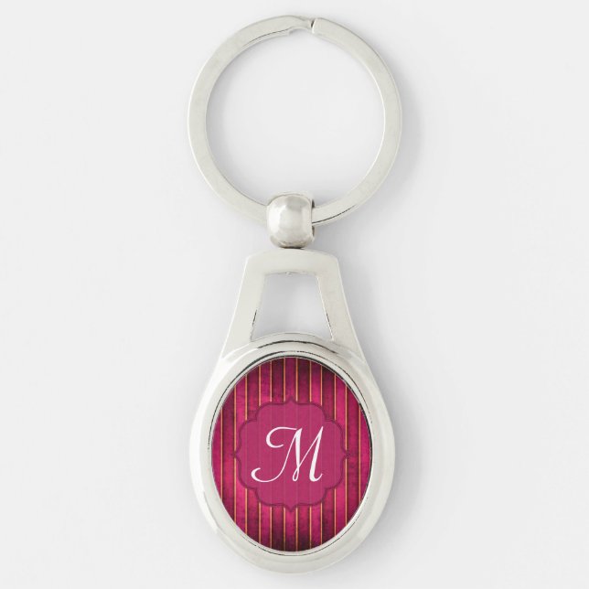 Raspberry Gold Stripe Modern Hot Pink Key Chain (Front)