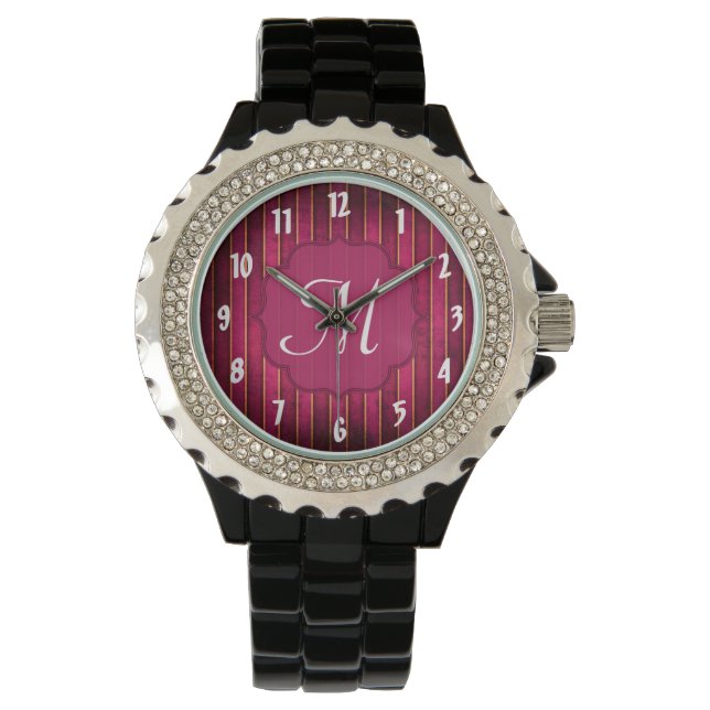 Raspberry Gold Stripe Modern Hot Pink Purple Watch (Front)