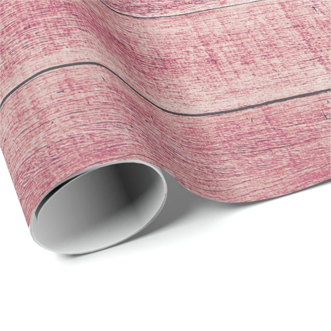 Raspberry Grain Rustic Grungy Rose Pink Paste Wood Wrapping Paper (Roll Corner)