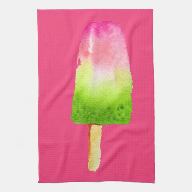 Raspberry ice-block pop art popsicle Summer Tea Towel (Vertical)