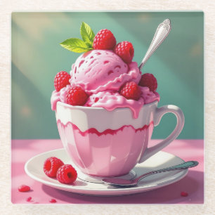Raspberry Ice Cream in a Pink Coffee Cup Glass Coaster