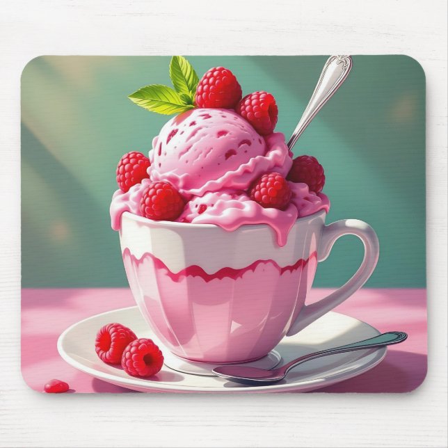 Raspberry Ice Cream in a Pink Coffee Cup Mouse Pad (Front)