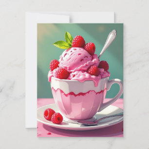 Raspberry Ice Cream in a Pink Coffee Cup Postcard