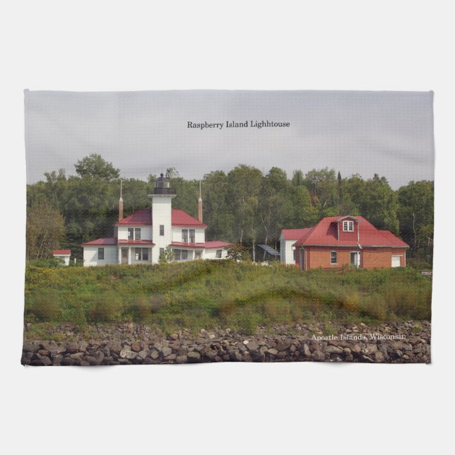 Raspberry Island Lighthouse kitchen towel (Horizontal)