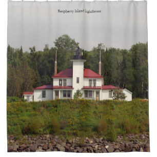 Raspberry Island Lighthouse Shower Curtain
