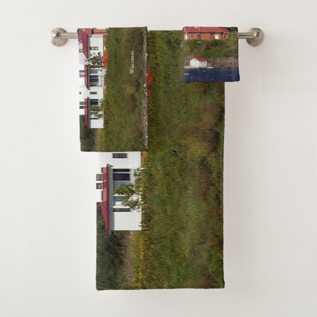 Raspberry Island Lighthouse towel set (Insitu)