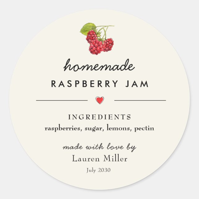 Raspberry Jam Jar Homemade Modern Classic Round Sticker (Front)
