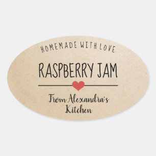 Raspberry jam Kraft paper homemade with love  Oval Sticker