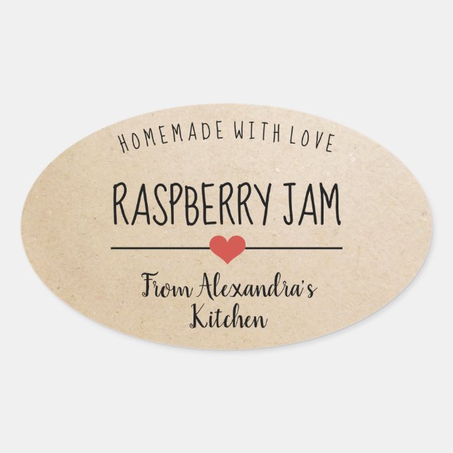 Raspberry jam Kraft paper homemade with love  Oval Sticker (Front)