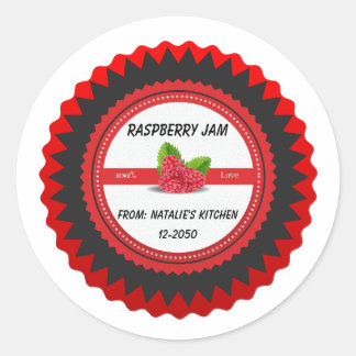 Raspberry jam made with love Modern Red Round Stic Classic Round Sticker