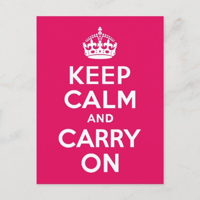 Raspberry Keep Calm and Carry On Postcard (Front)