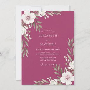 Raspberry Leafy Wedding Invitation