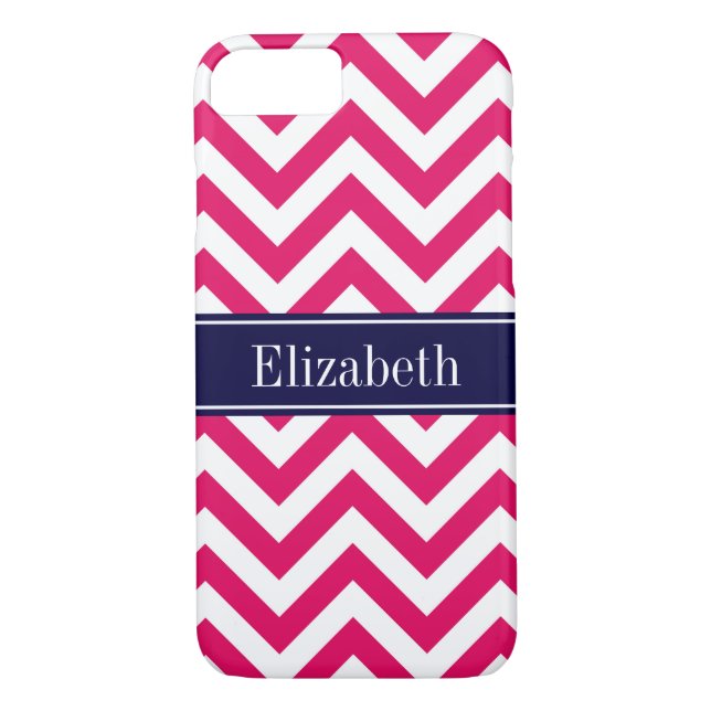 Raspberry Lg Chevron Navy Blue Name Monogram Case-Mate iPhone Case (Back)