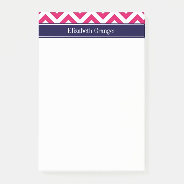 Raspberry Lg Chevron Navy Blue Name Monogram Post-it Notes (Front)