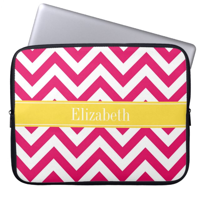 Raspberry Lg Chevron Pineapple Name Monogram Laptop Sleeve (Front)