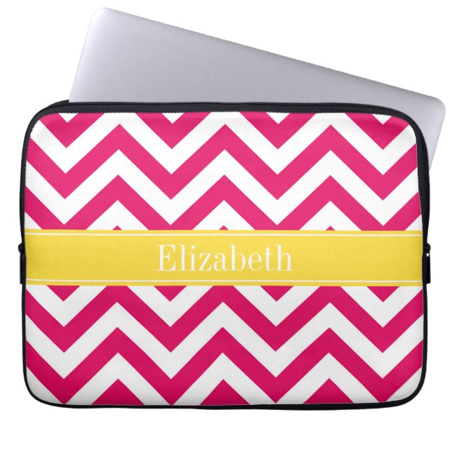Raspberry Lg Chevron Pineapple Name Monogram Laptop Sleeve (Front)
